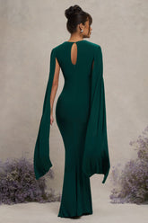 Bottle Green Maternity Maxi Dress With Cape Sleeves